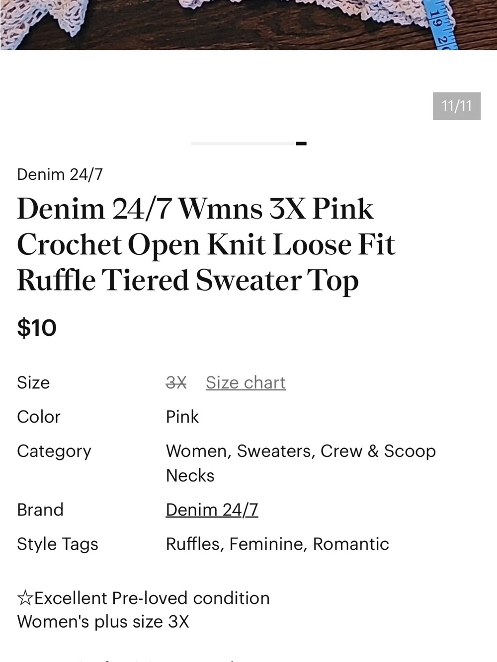 Denim&Co Pink Crochet Floral Lace Top - Picture 12 of 12